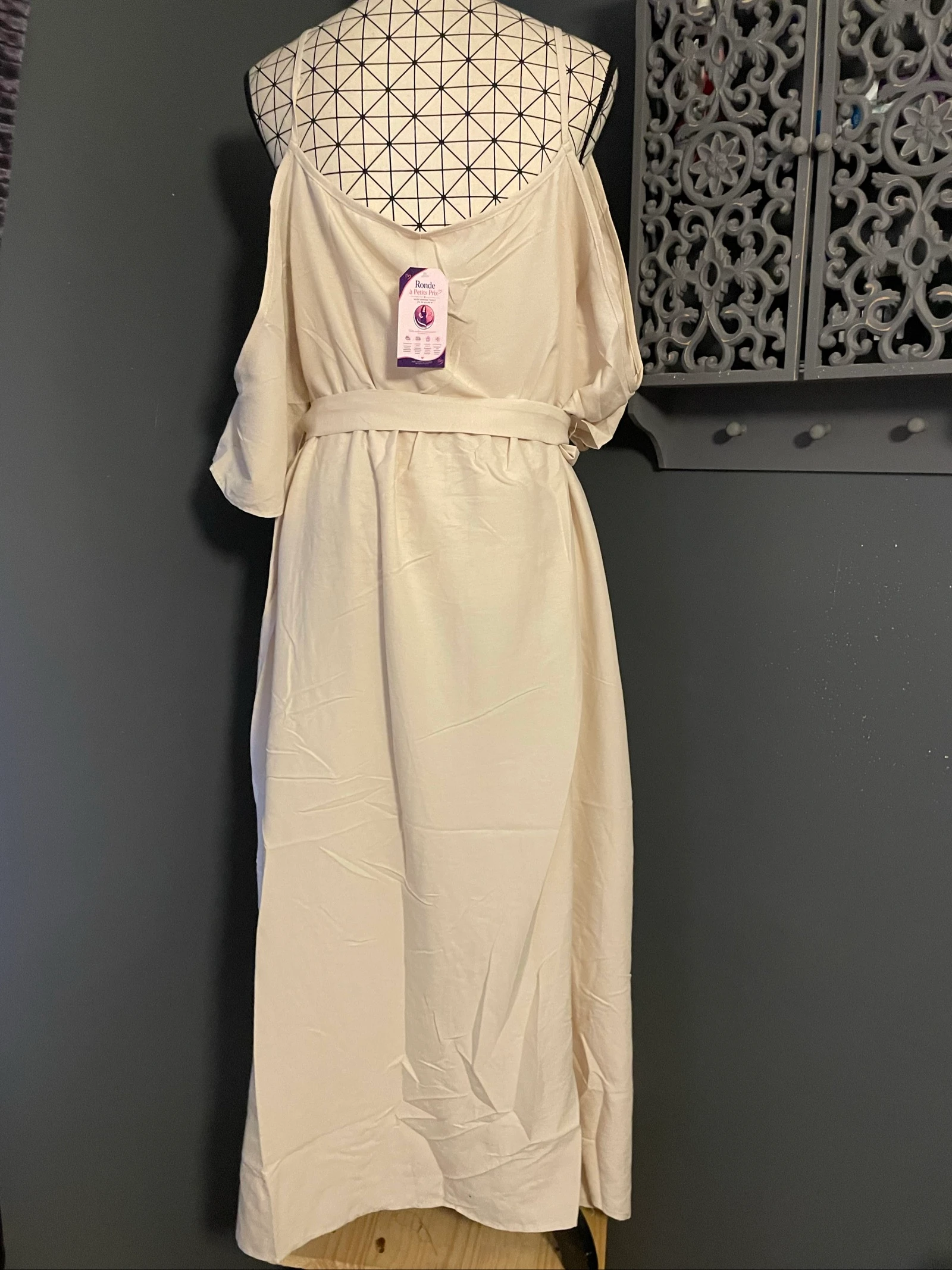💖 vestido bege creme envelope com cinto tamanho grande 54 fluido elegante com bolsos 💖 – photo 6